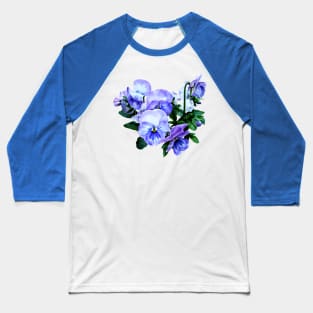 Pansies - Group of Purple Pansies and Leaves Baseball T-Shirt